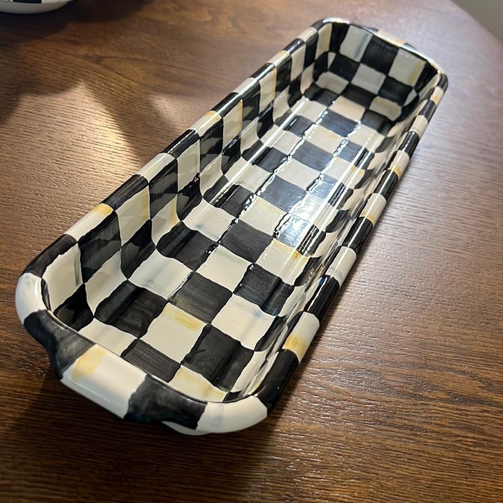Mackenzie Childs Courtly Check Enamel Baguette Dish